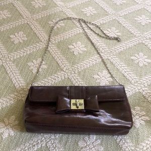 Chocolate brown purse with silver chain strap